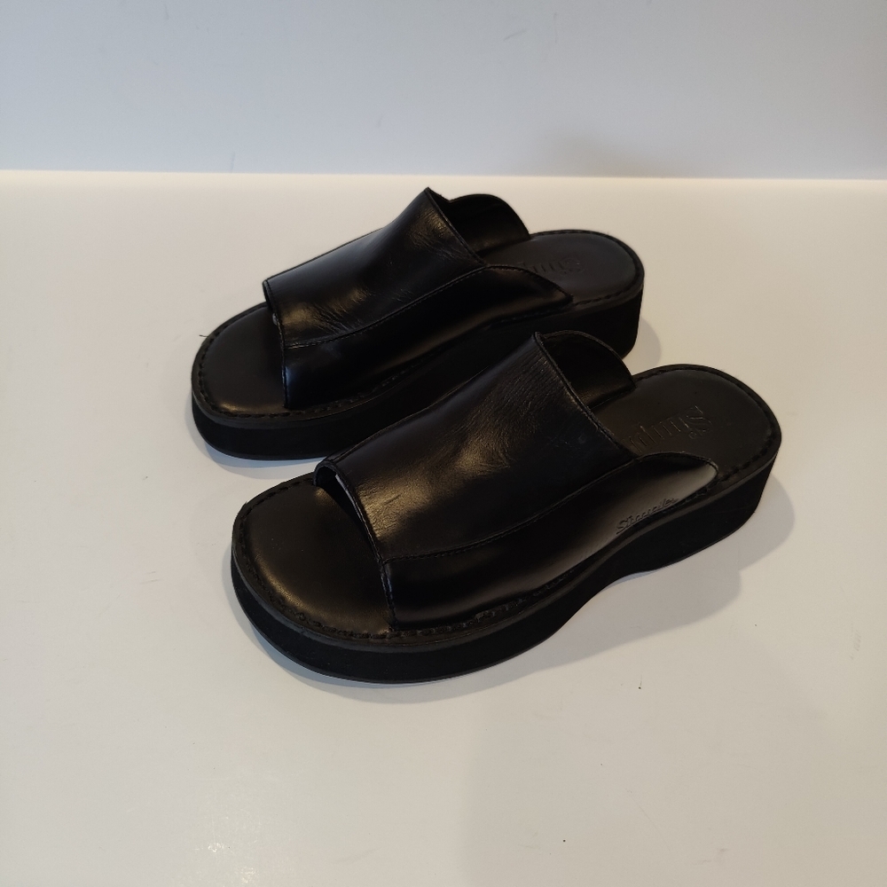 Y2K Simple Black Leather Platform shoes